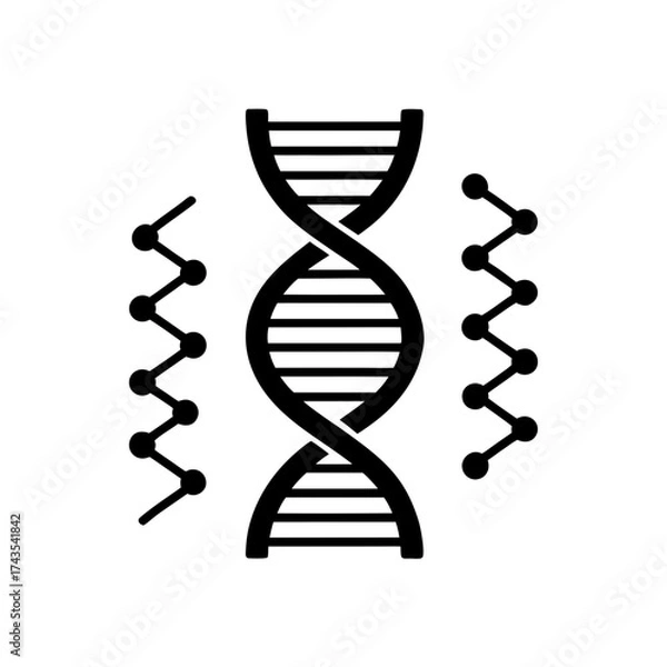 Fototapeta Dna structure with molecular connections on transparent background silhouette