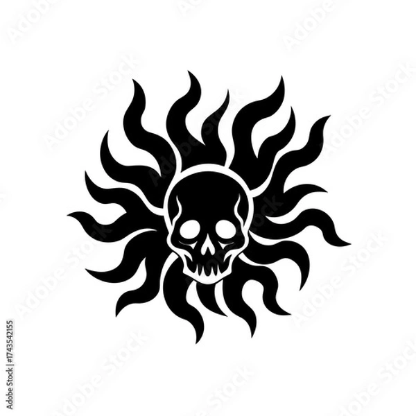 Fototapeta Skull surrounded by flame like structures on transparent background silhouette