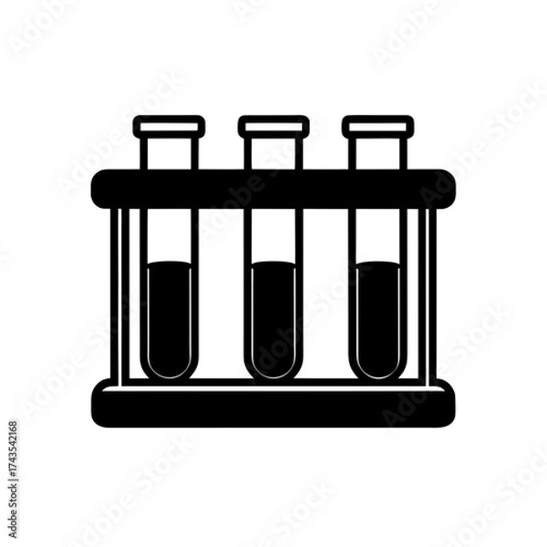 Fototapeta Three test tubes in a black holder icon on transparent background silhouette