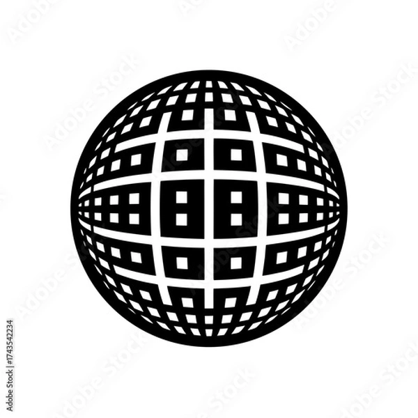 Fototapeta Sphere with grid pattern black and white on transparent background silhouette