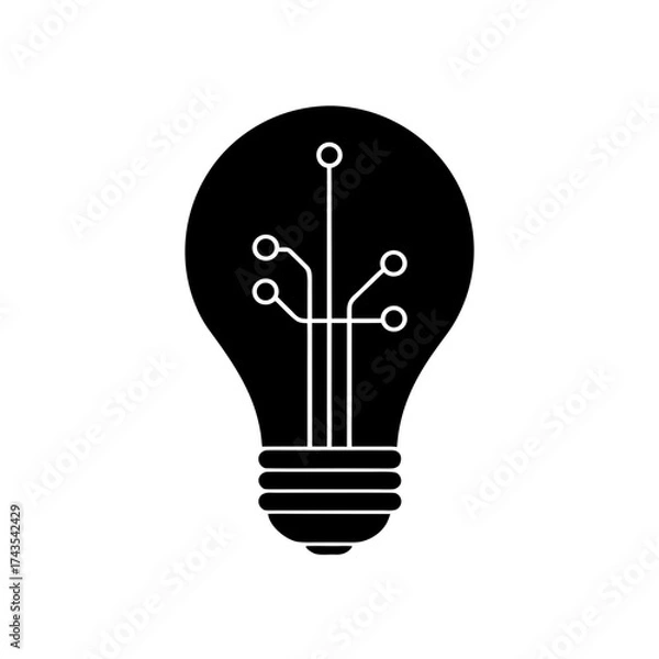 Fototapeta Black lightbulb with circuit board inside on transparent background silhouette