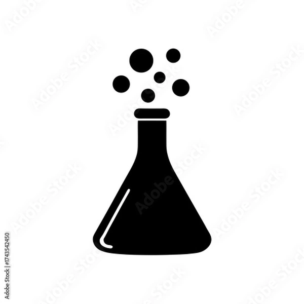 Fototapeta Erlenmeyer flask with bubbles silhouette on transparent background