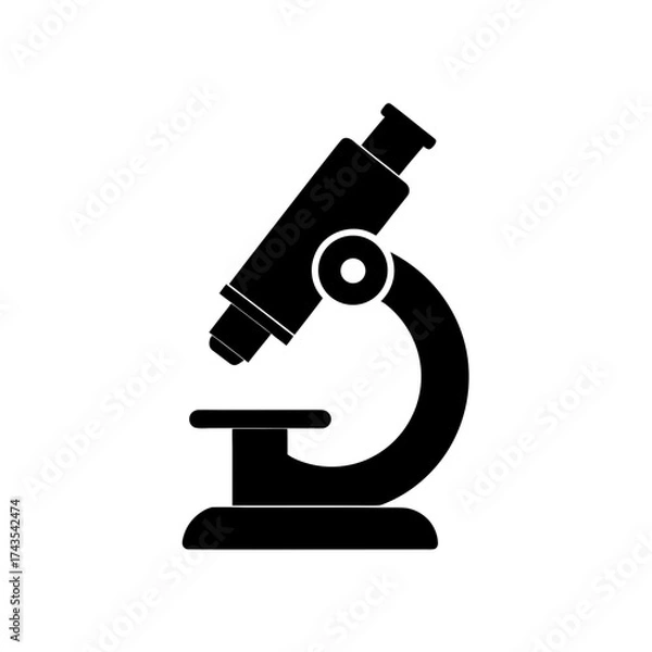 Fototapeta Silhouette of a simple black microscope on transparent background