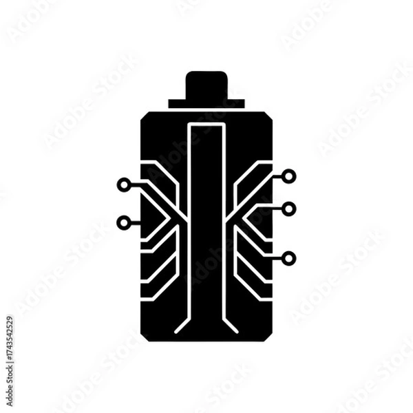 Fototapeta Stylized battery with circuit connections on transparent background silhouette
