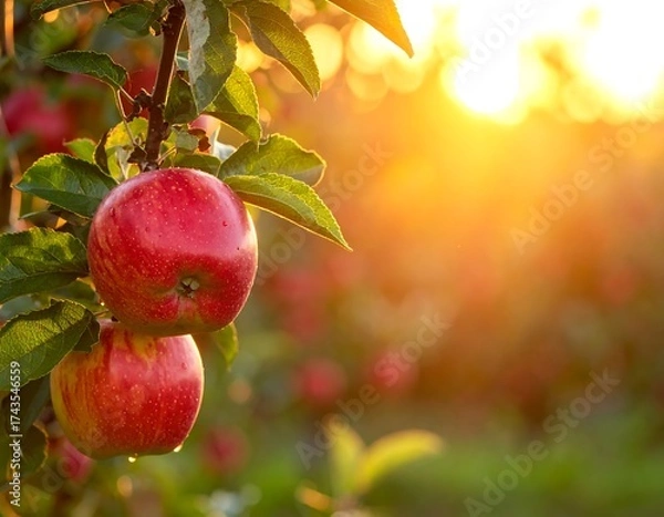 Obraz Ripe apples on a branch at sunset (1)