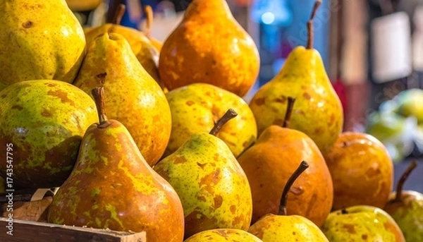 Obraz Ripe pears in a wooden crate