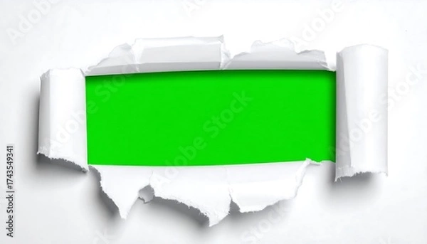 Obraz Ripped paper with a vibrant green rectangle