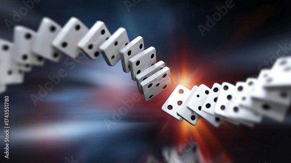 Fototapeta subsequent. Chain of dominoes with one missing piece, halting the cascade from above. safety posters, maintenance manuals, designed for industrial assembly lines and welding operations.