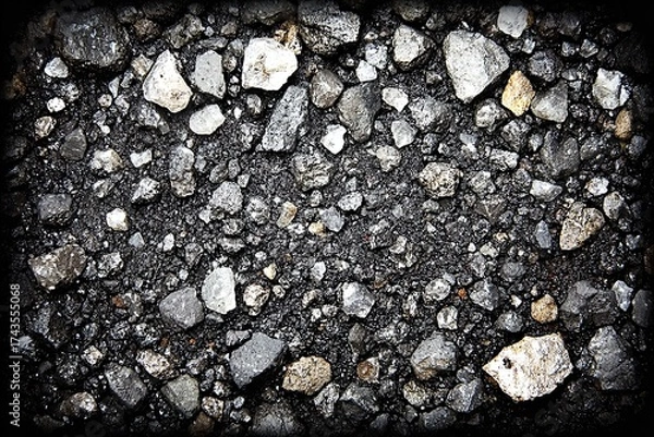 Fototapeta Rough texture with embedded stones in shades of gray and black
