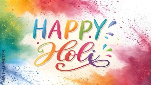Fototapeta Happy Holi Calligraphy in Color Explosion Background, Vibrant Festival of Colors Celebration Art