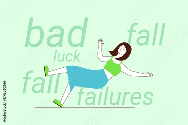Fototapeta Woman stumbling and losing her balance, symbolizing struggles of facing bad luck and failures