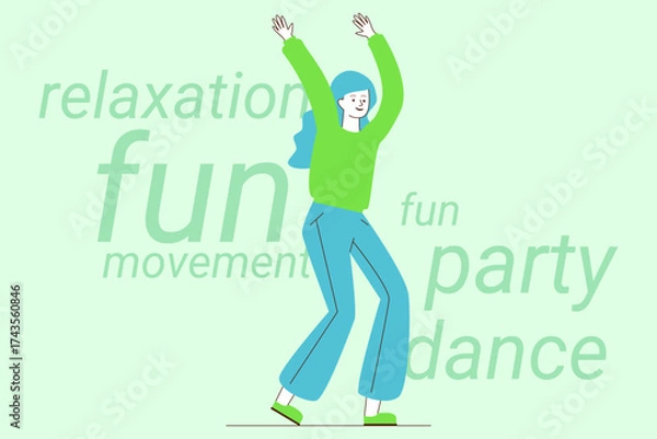 Fototapeta Person joyfully dancing with arms raised in relaxed setting. Movement and enjoyment concept