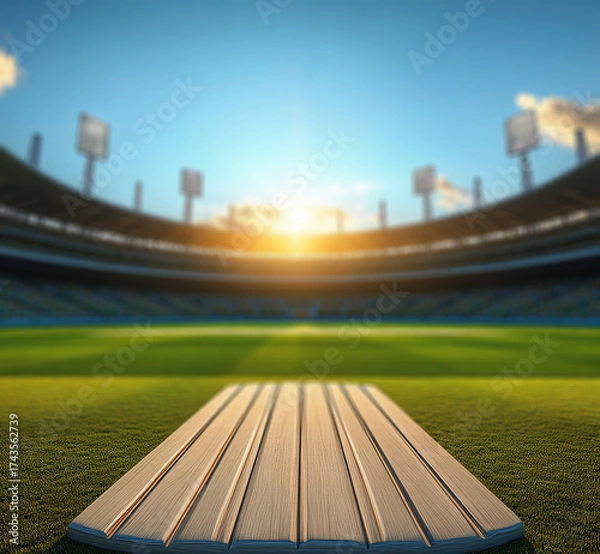Fototapeta  cricket stadium with stands and an empty green grass field