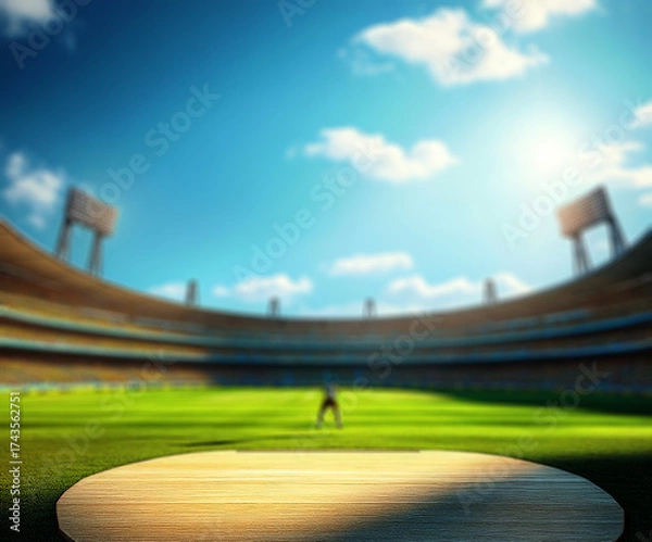 Fototapeta  cricket stadium with stands and an empty green grass field