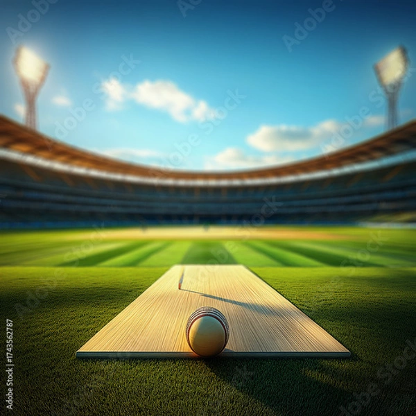 Fototapeta  cricket stadium with stands and an empty green grass field