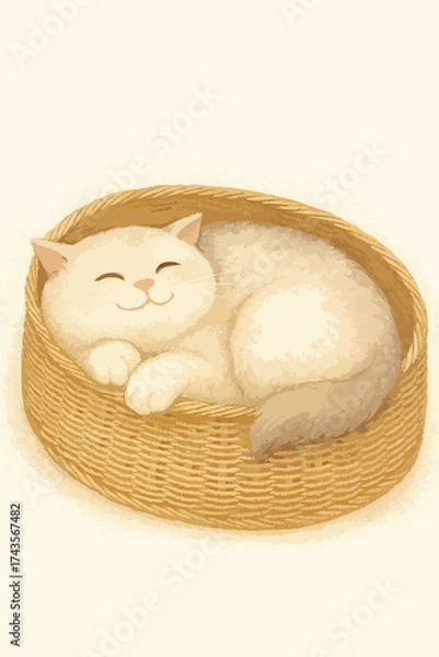 Fototapeta A cat is laying down in a basket
