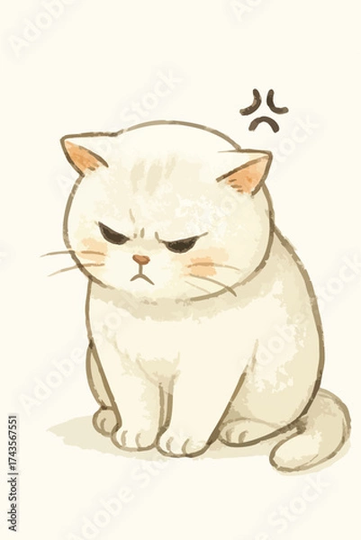 Fototapeta A cat is sitting on the floor with angry face