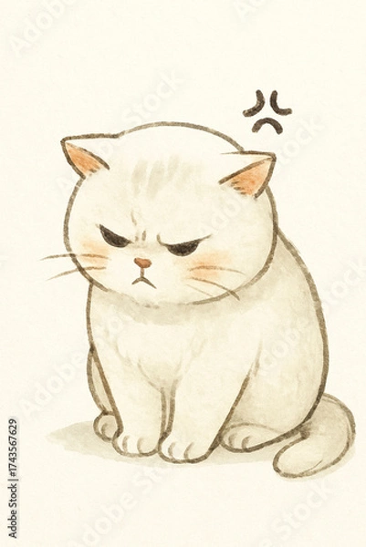 Fototapeta A cat is sitting on the floor with angry face