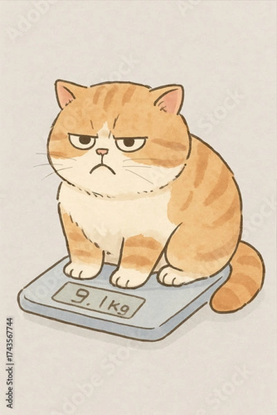 Fototapeta A cat is sitting on the scales