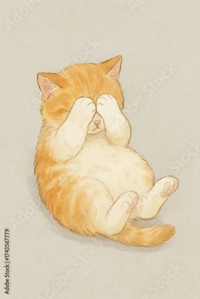 Fototapeta A cat is laying down and hide its face