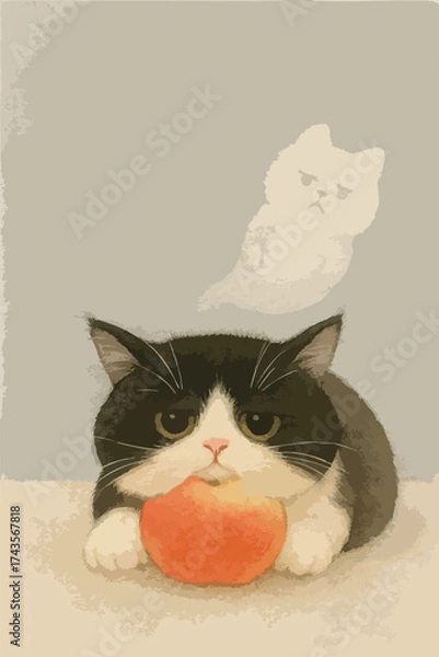 Fototapeta A cat is laying down on an apple