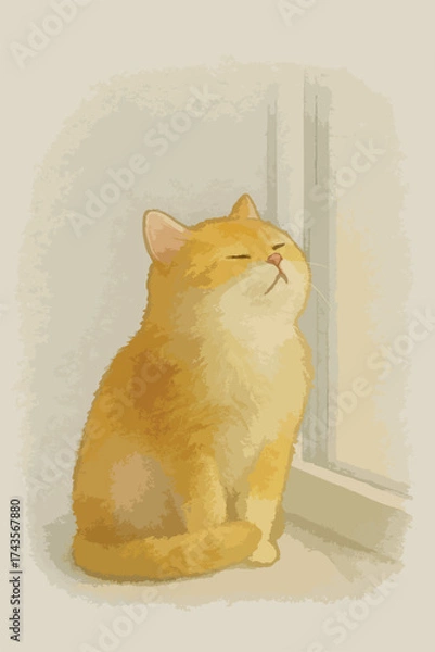 Fototapeta A cat sits by the window