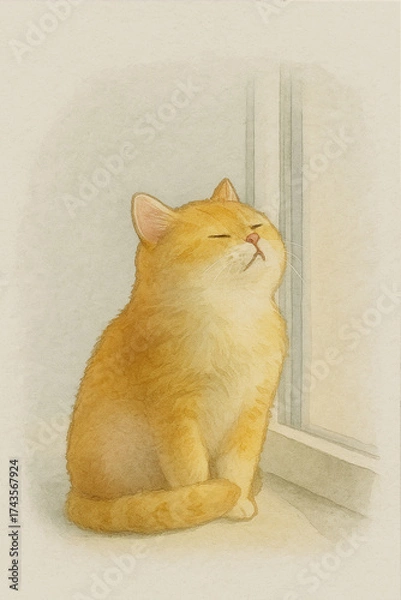 Fototapeta A cat sits by the window