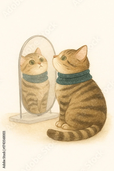 Fototapeta A cat is looking in the mirror