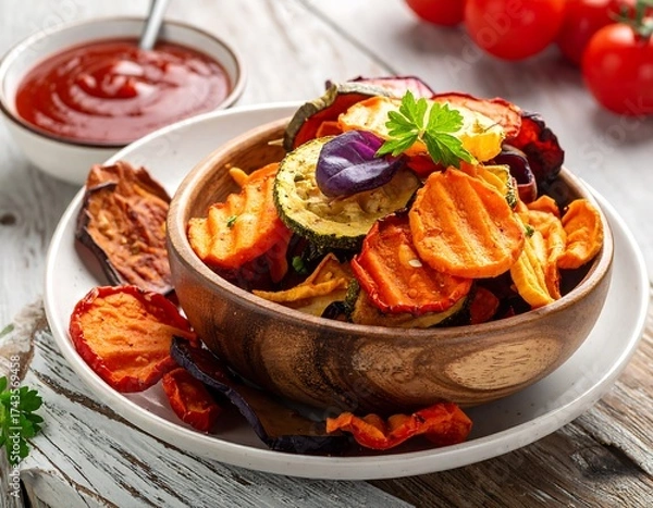 Obraz Roasted vegetables in a wooden bowl