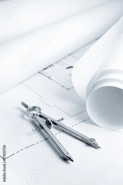 Obraz Blueprints with Drawing Compass