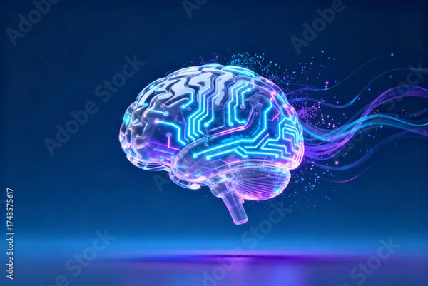 Fototapeta Artistic depiction of a brain with circuit patterns
