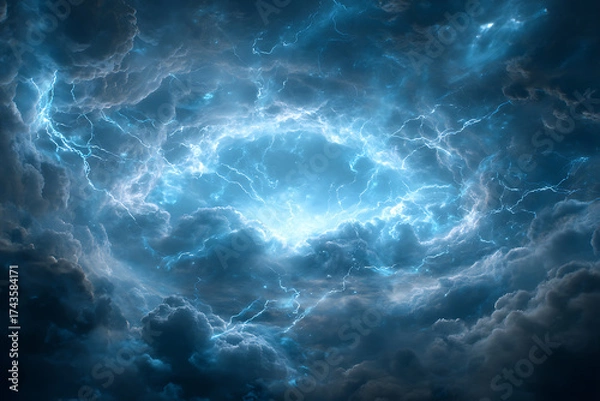 Fototapeta 稲妻とエネルギーが渦巻く暗雲の中の神秘的な雷の光景