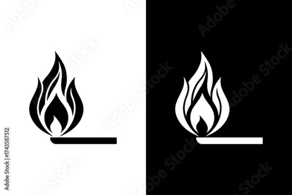 Fototapeta Fire Front Icon, Black and White Flame Vector.