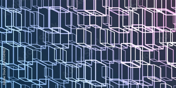 Fototapeta A vibrant abstract pattern of layers of repeating 3D cubes in purple, brown and blue placed on a dark blue background. The bold geometric design and contrasting colors create a striking modern visual.
