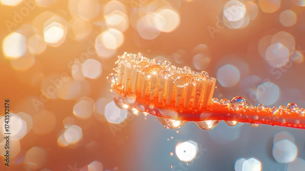 Fototapeta A toothbrush with water droplets on it. 