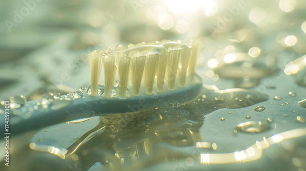 Fototapeta A toothbrush on a wet surface.