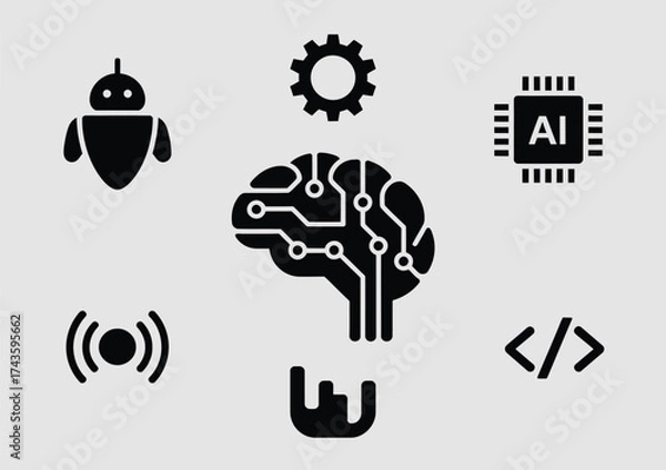 Fototapeta Modern technology icons set scalable vector graphics for ai robotics computing and software development eps silhouette vector illustration white background