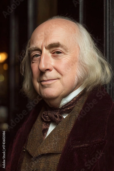 Obraz Distinguished gentleman in vintage attire stands confidently in historical setting