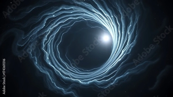 Obraz A dark matter vortex warping the fabric of spacetime, with light bending into impossible shapes.