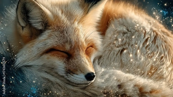 Obraz Dreamy Fox in Cosmic Scene with Sparkling Stars and Gentle Glow