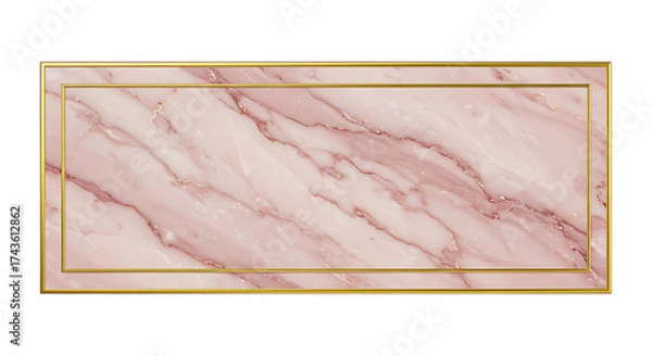 Obraz Luxury pink marble nameplate with gold lined border, feminine style, front-facing isolated blank