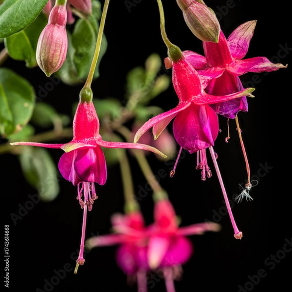 Fototapeta Fuchsia Blossoms with a Dark and Moody Backdrop