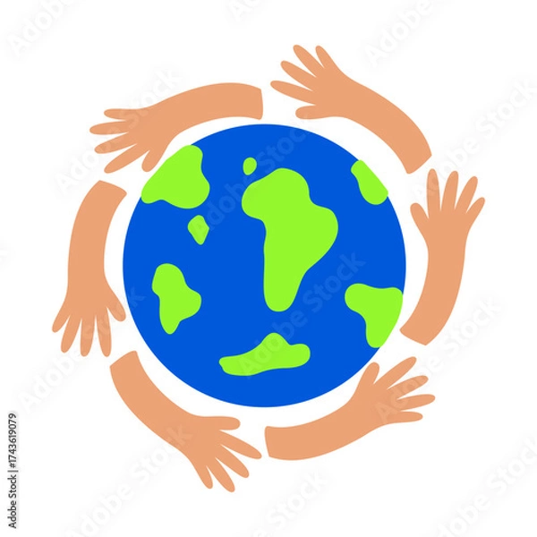 Obraz Multiple Hands Encircling Earth Globe Flat Vector Illustration