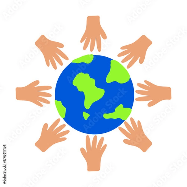 Obraz Hands Holding Earth Globe Flat Vector Illustration