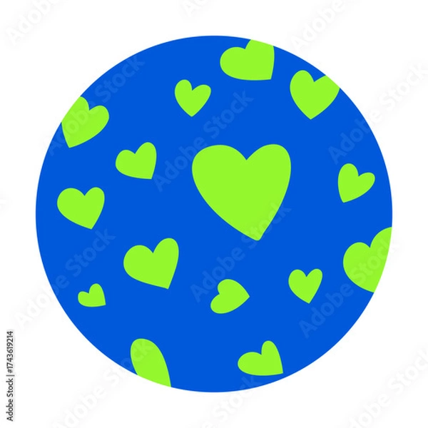 Obraz Abstract Earth Globe Pattern with Green Hearts Flat Vector Illustration