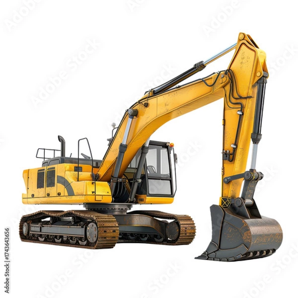 Obraz Heavy yellow excavator working on construction site during daylight hours for earthmoving tasks