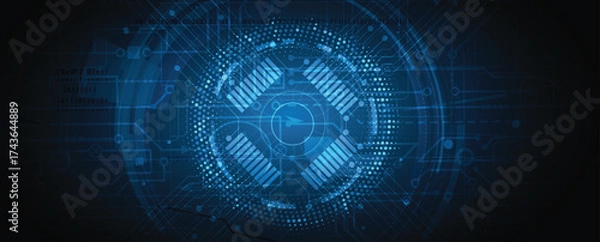 Fototapeta Abstract circuit technology advanced digital ecosystem of interconnected smart nodes