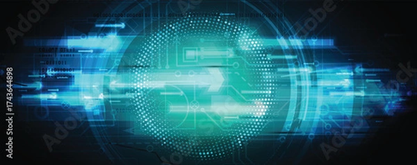Fototapeta Abstract circuit technology advanced digital ecosystem of interconnected smart nodes