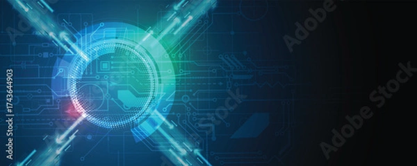 Fototapeta Abstract circuit technology advanced digital ecosystem of interconnected smart nodes