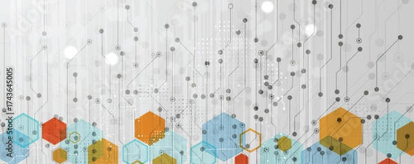 Fototapeta Abstract circuit technology advanced digital ecosystem of interconnected smart nodes